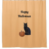 Happy Halloween Zwarte Kat Sinaasappel Pompoen Sin Douchegordijn (Voorkant)