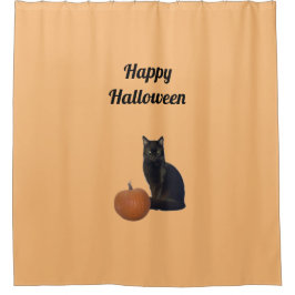 Happy Halloween Zwarte Kat Sinaasappel Pompoen Sin Douchegordijn