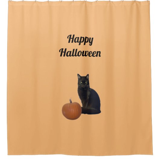 Happy Halloween Zwarte Kat Sinaasappel Pompoen Sin Douchegordijn (Voorkant)