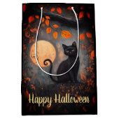 Happy Halloween  Zwarte Kat Volle Maan Herfst Medium Cadeauzakje (Voorkant)