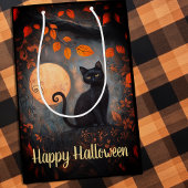 Happy Halloween  Zwarte Kat Volle Maan Herfst Medium Cadeauzakje