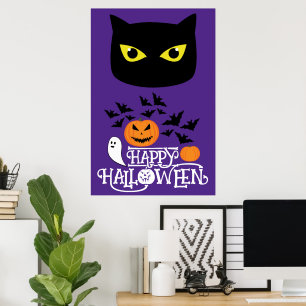 Happy Halloween zwarte kattenvleermuizen pompoenen Poster