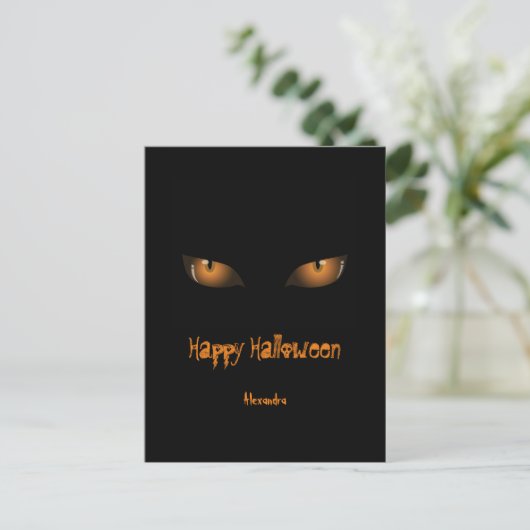 Happy Halloween | Zwarte Oranje kat Feestdagenkaart (Staand voorkant)