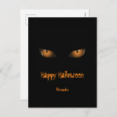 Happy Halloween | Zwarte Oranje kat Feestdagenkaart (Voorkant / Achterkant)