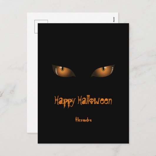 Happy Halloween | Zwarte Oranje kat Feestdagenkaart (Voorkant / Achterkant)