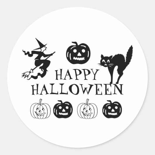 Happy Halloween zwarte witte spooky decor Ronde Sticker (Voorkant)