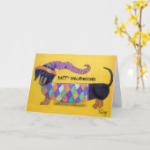 Happy Halloweenie - Grappige Halloween teckel Kaar Kaart (Gele Bloem)