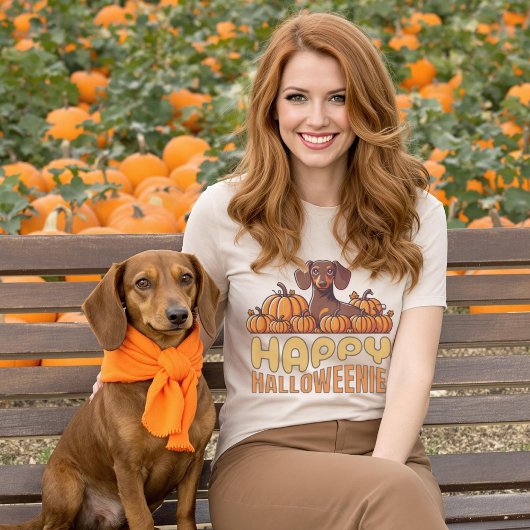 Happy Halloweenie teckel hond pompoen patch T-shirt