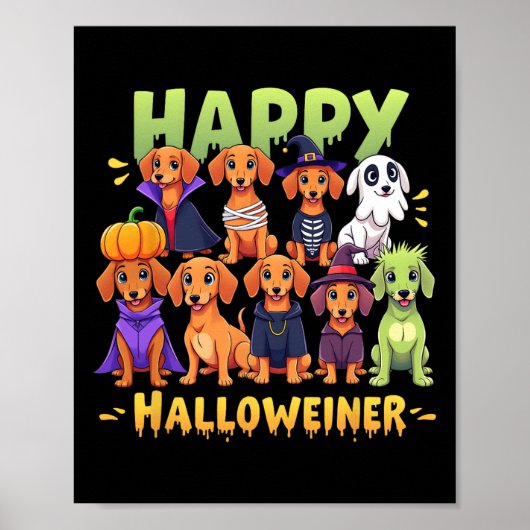 Happy Halloweiner Hondenbezitters Funny Halloween Poster (Voorkant)