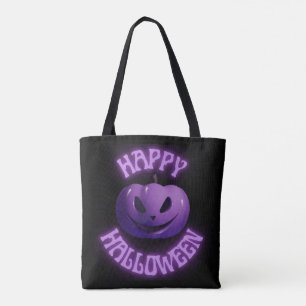 Happy Hallowen Black Paarse pompoen Tote Bag