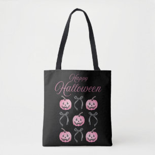 Happy Hallowen Zwart Sinaasappel Roze Tote Bag