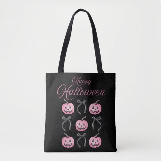 Happy Hallowen Zwart Sinaasappel Roze Tote Bag (Voorkant)