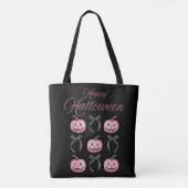 Happy Hallowen Zwart Sinaasappel Roze Tote Bag (Achterkant)