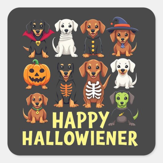 Happy Hallowiener Spooky Halloween Dog Weiner Vierkante Sticker (Voorkant)