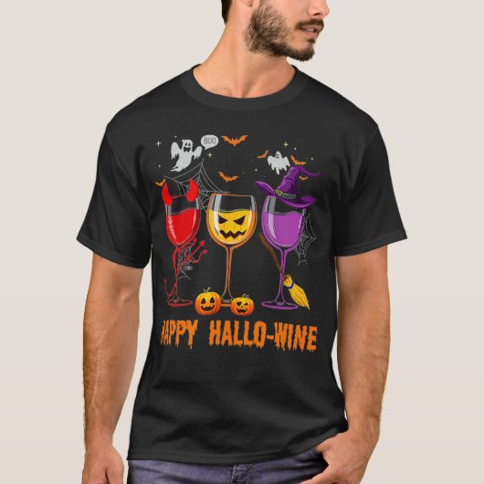 Happy HalloWine Funny Halloween Glass Wine Lover T-shirt (Voorkant)