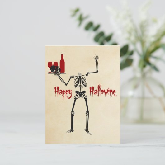 Happy Hallowine Headless Skeleton Briefkaart (Staand voorkant)