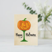 Happy Hallowine Pumpkin Wine Glass Halloween Briefkaart (Staand voorkant)