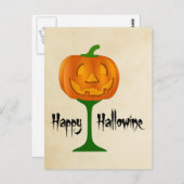 Happy Hallowine Pumpkin Wine Glass Halloween Briefkaart (Voorkant / Achterkant)