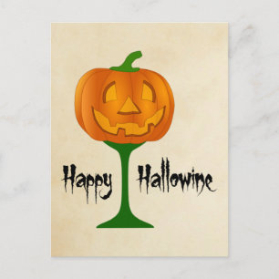 Happy Hallowine Pumpkin Wine Glass Halloween Briefkaart