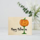 Happy Hallowine Pumpkin Wine Glass Halloween Briefkaart (Staand voorkant)