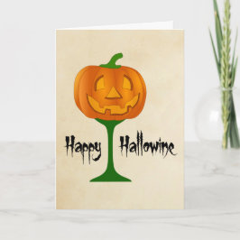 Happy Hallowine Pumpkin Wine Glass Halloween Kaart