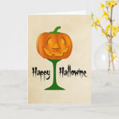 Happy Hallowine Pumpkin Wine Glass Halloween Kaart (Gele Bloem)