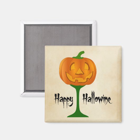 Happy Hallowine Pumpkin Wine Glass Halloween Magneet (Voorkant / Achterkant)