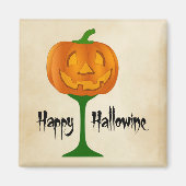 Happy Hallowine Pumpkin Wine Glass Halloween Magneet (Voorkant)