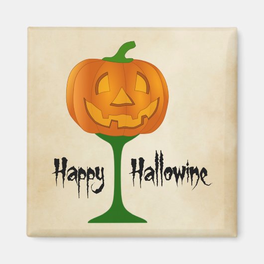 Happy Hallowine Pumpkin Wine Glass Halloween Magneet (Voorkant)