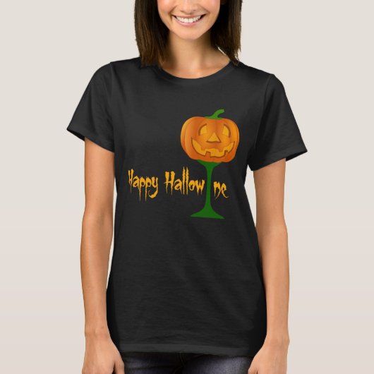 Happy Hallowine Pumpkin Wine Glass Halloween T-shirt (Voorkant)