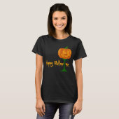 Happy Hallowine Pumpkin Wine Glass Halloween T-shirt (Voorkant volledig)