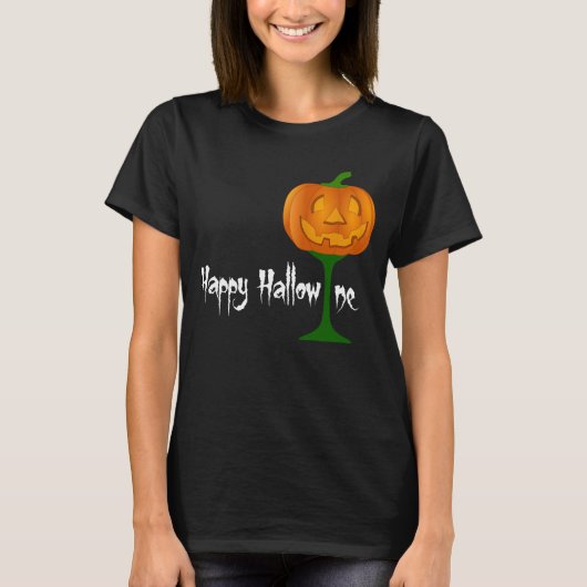 Happy Hallowine Pumpkin Wine Glass Halloween T-shirt (Voorkant)