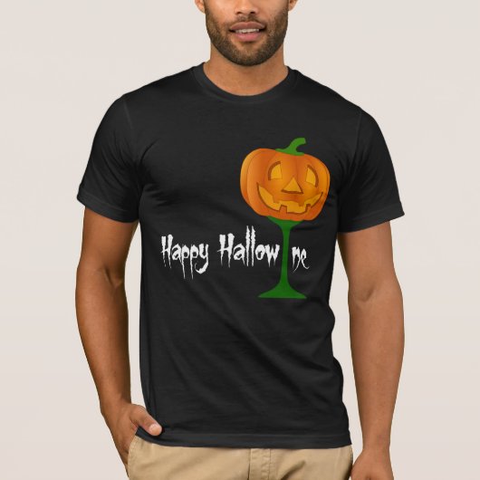 Happy Hallowine Pumpkin Wine Glass Halloween T-shirt (Voorkant)