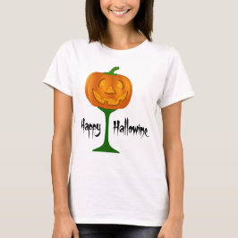 Happy Hallowine Pumpkin Wine Glass Halloween T-shirt