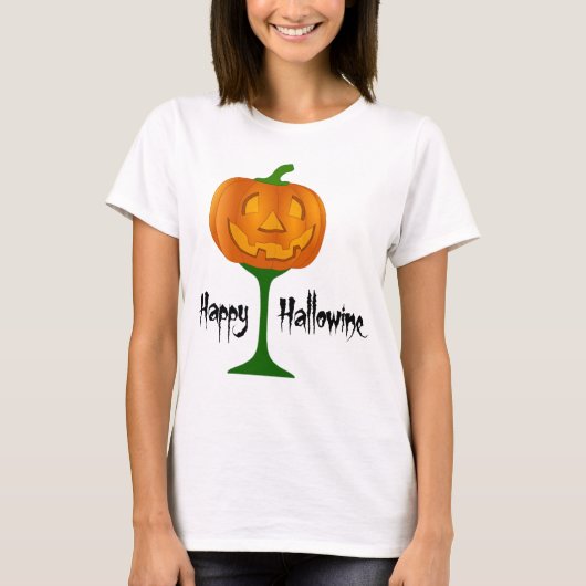 Happy Hallowine Pumpkin Wine Glass Halloween T-shirt (Voorkant)