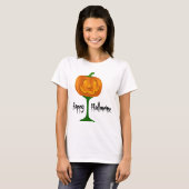 Happy Hallowine Pumpkin Wine Glass Halloween T-shirt (Voorkant volledig)