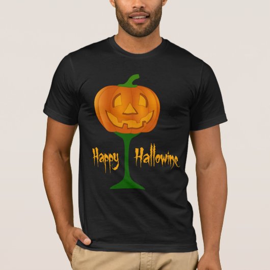 Happy Hallowine Pumpkin Wine Glass Halloween T-shirt (Voorkant)
