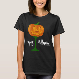 Happy Hallowine Pumpkin Wine Glass Halloween T-shirt