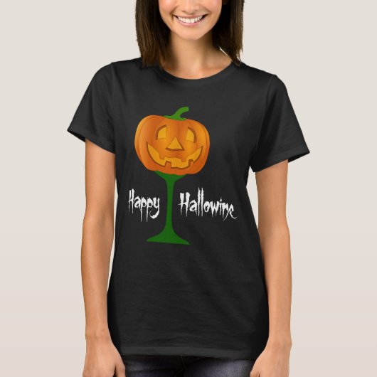 Happy Hallowine Pumpkin Wine Glass Halloween T-shirt (Voorkant)