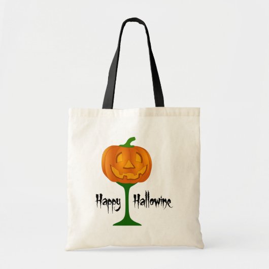 Happy Hallowine Pumpkin Wine Glass Halloween Tote Bag (Voorkant)