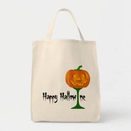 Happy Hallowine Pumpkin Wine Glass Halloween Tote Bag