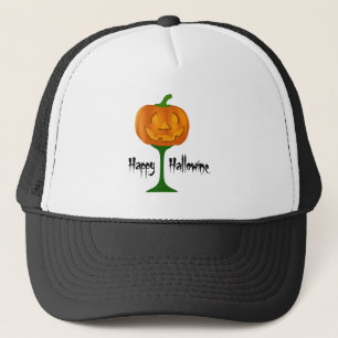 Happy Hallowine Pumpkin Wine Glass Halloween Trucker Pet