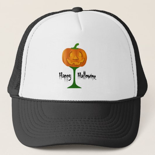 Happy Hallowine Pumpkin Wine Glass Halloween Trucker Pet (Voorkant)