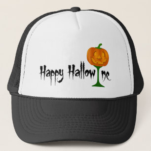 Happy Hallowine Pumpkin Wine Glass Halloween Trucker Pet