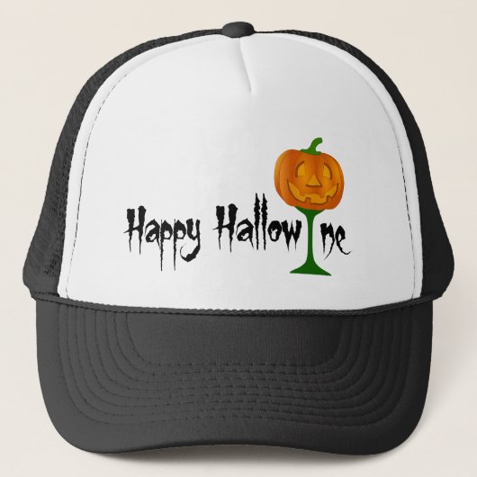 Happy Hallowine Pumpkin Wine Glass Halloween Trucker Pet (Voorkant)