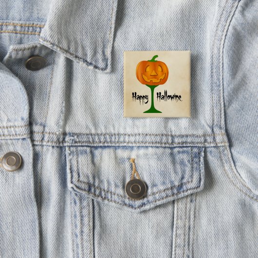Happy Hallowine Pumpkin Wine Glass Halloween Vierkante Button 5,1 Cm (In situ)