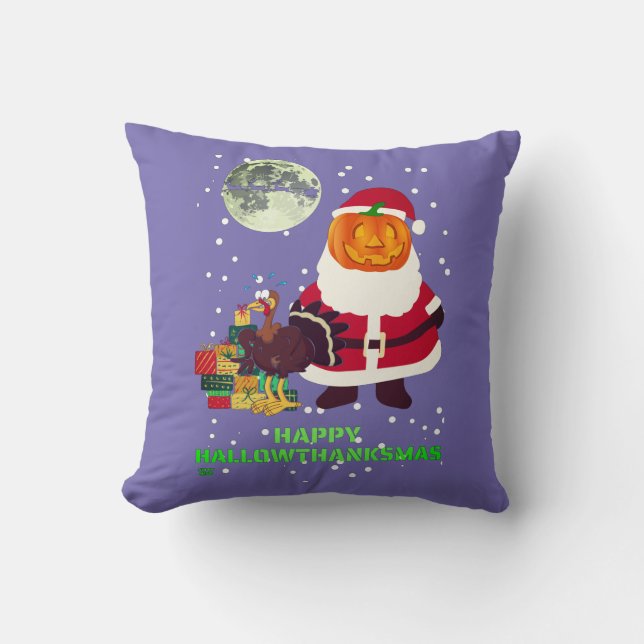 "HAPPY HALLOWTHANKSMAS" cadeau voor een leuk feest Kussen (Voorkant)