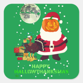 "HAPPY HALLOWTHANKSMAS" cadeau voor een leuk feest Vierkante Sticker