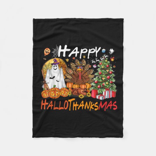 Happy Hallowthanksmas Fall Christmas Halloween Fam Fleece Deken (Voorkant)