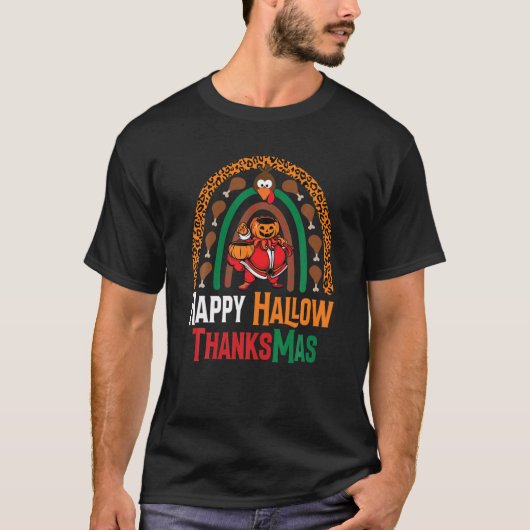 Happy Hallowthanksmas Leopard Rainbow Kerstmis Pl T-shirt (Voorkant)